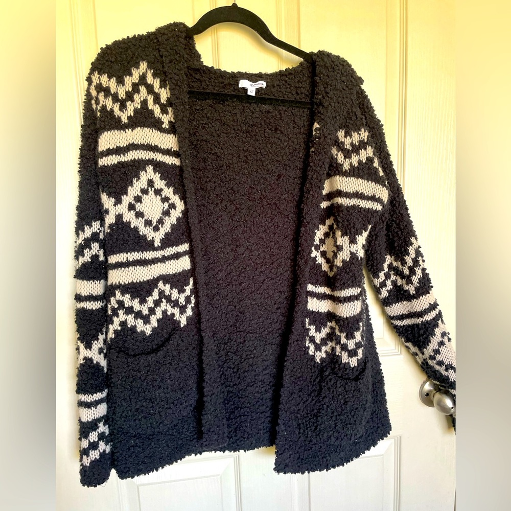 Black and White Faux Fur Cardigan w/Hood